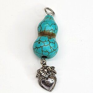 Faux Turquoise Gourd Bead and Silver Heart Charm Pendant CT30